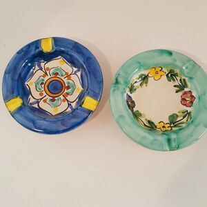 Vietri Store Dip A Mano Ceramic 4” Ashtrays Italy Floral Blue Green New Pottery